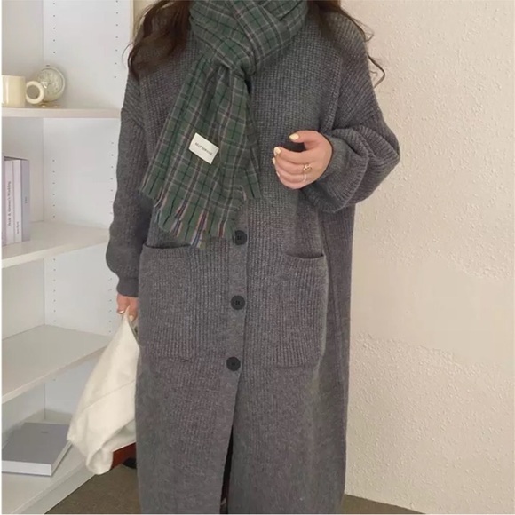 Oversized cardigan Long Below Knee Button Grey Cardigan Sweater - Picture 4 of 5